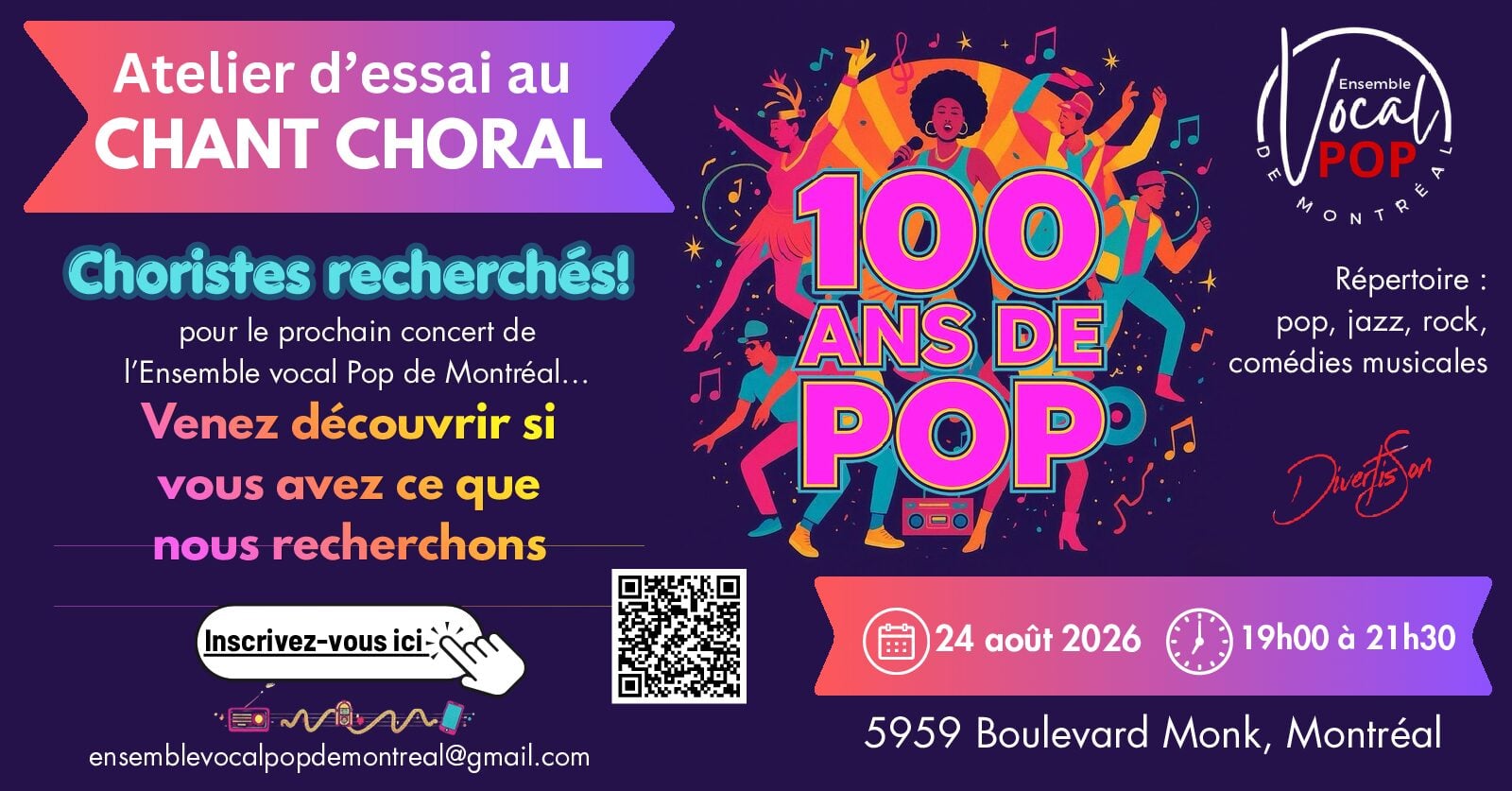 Cent ans de pop ! L’Ensemble vocal pop de Montréal recrute !